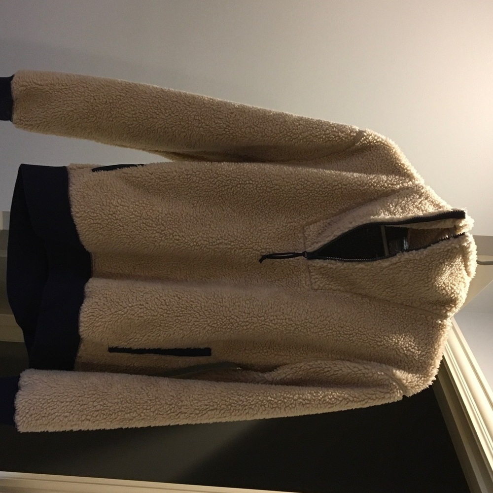 J. Crew Tan and Black Sherpa Zip-Up Sweater